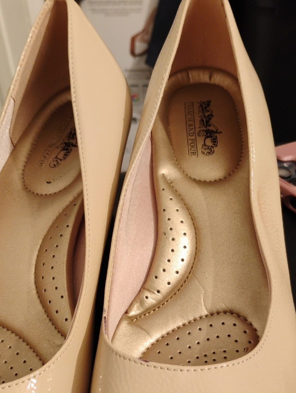 Coach and Four Nude Patent Heels
